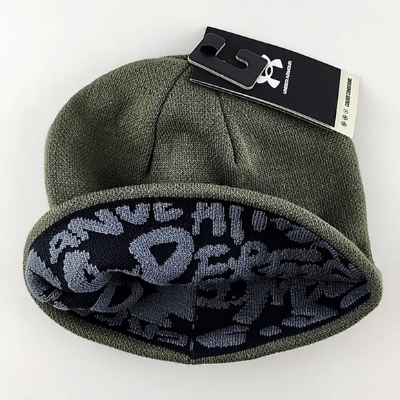 Under Armour Youth Halftime Reversible Beanie Knit Toque Marine Green - Picture 3 of 11